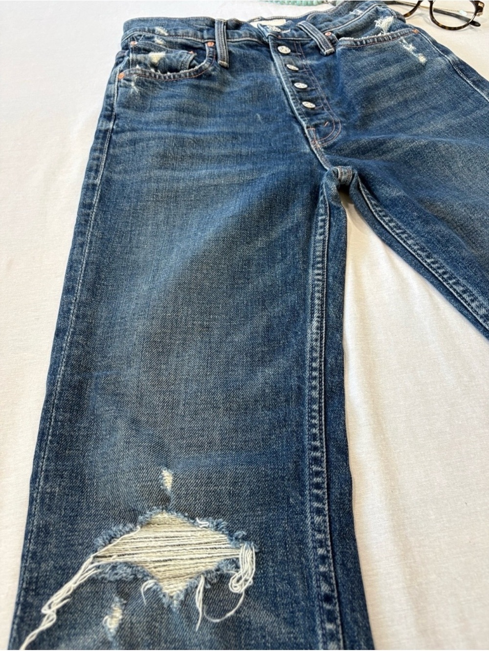MOTHER The Pixie Tomcat Ankle Jeans | Size 24 | Button Fly Distressed Denim - Picture 3 of 8